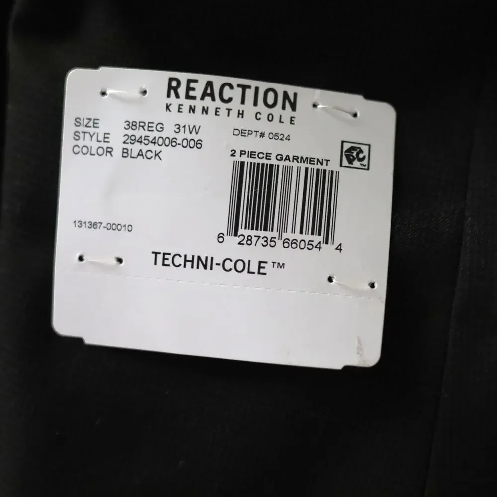 Kenneth Cole Reaction Blazer Men's Black Techni-Cole Classic Slim-Fit Size 38R